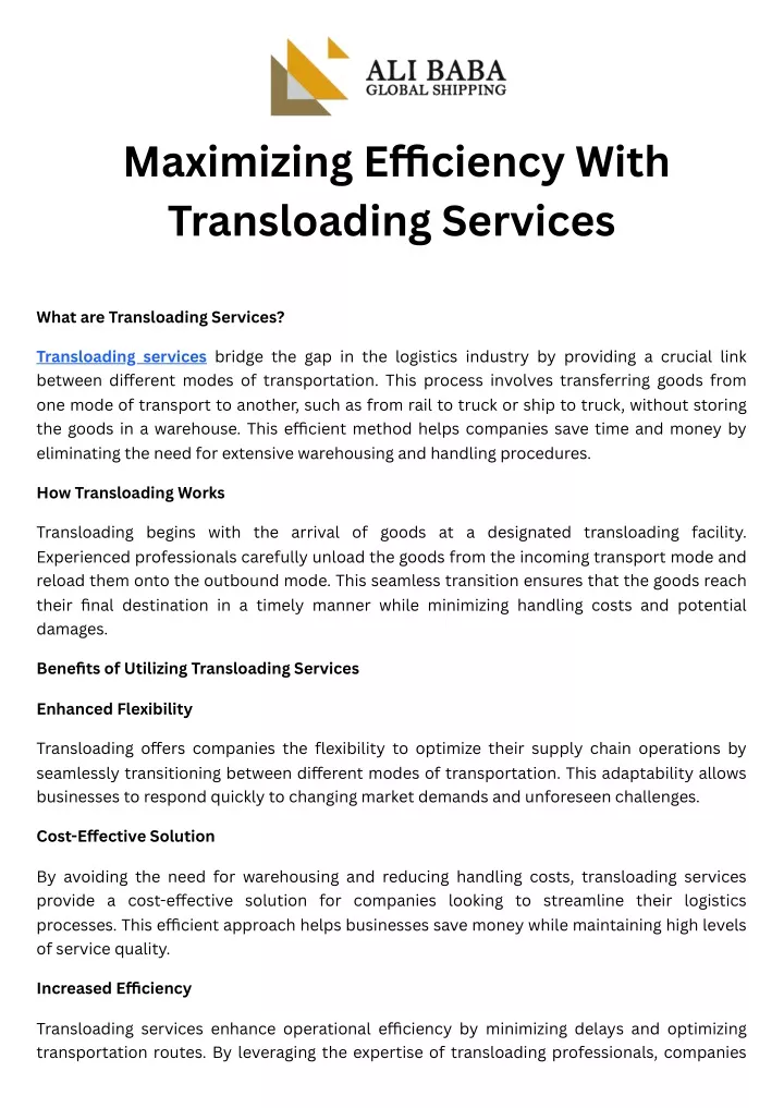 maximizing e ciency with transloading services