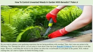 How To Control Unwanted Weeds In Garden With Benedict T Palen Jr