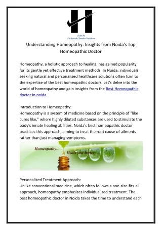Understanding Homeopathy Insights from Noida's Top Homeopathic Doctor