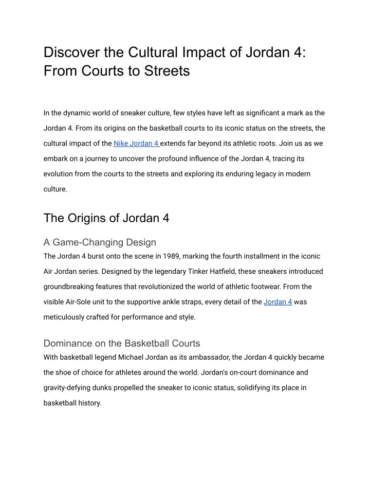 discover the cultural impact of jordan 4 from
