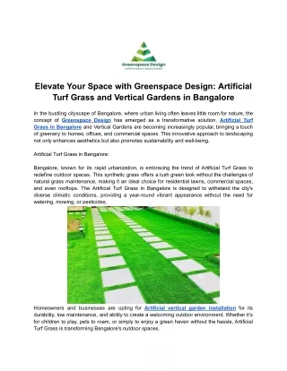 Elevate Your Space with Greenspace Design - Artificial Turf Grass and Vertical Gardens in Bangalore