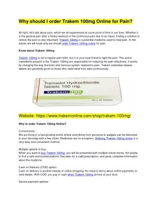 why should i order trakem 100mg online for pain