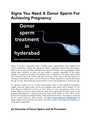 Donor Sperm Treatment in Hyderabad