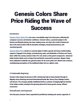 genesis colors share price riding the wave of success