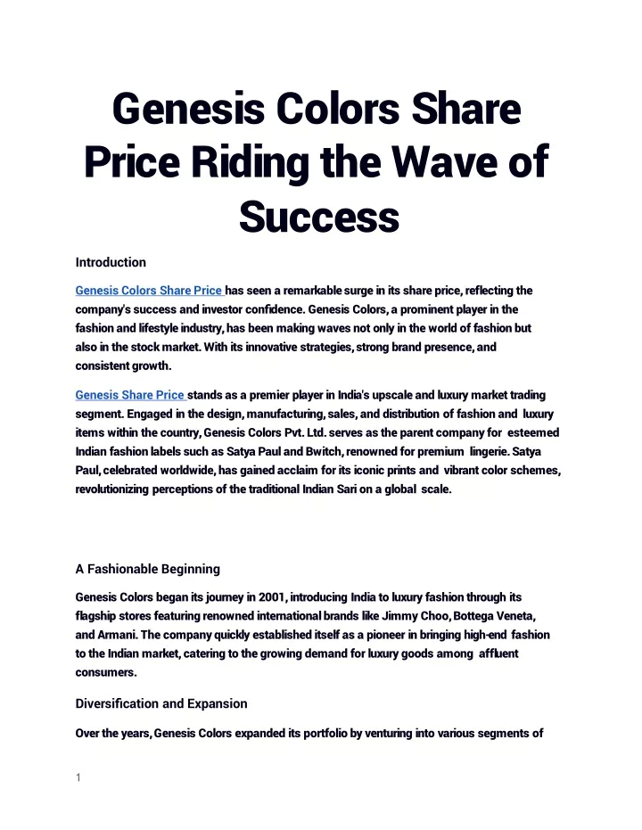 genesis colors share price riding the wave of success