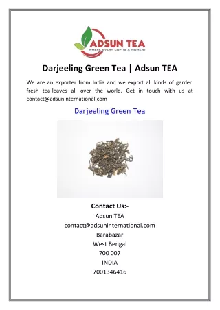 Darjeeling Green Tea Adsun TEA