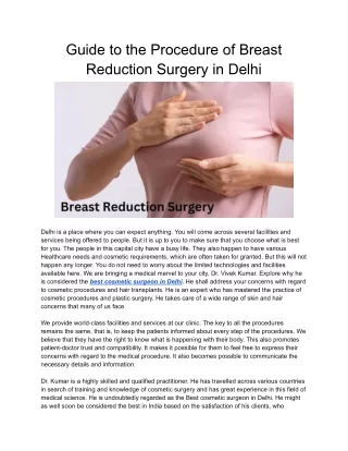 Guide to the Procedure of Breast Reduction Surgery in Delhi