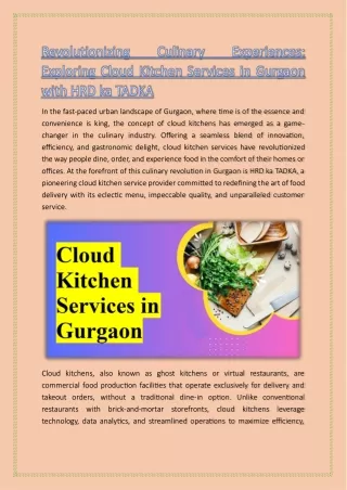 Revolutionizing Culinary Experiences Exploring Cloud Kitchen Services in Gurgaon with HRD ka TADKA