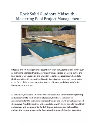Rock Solid Outdoors Midsouth -  Mastering Pool Project Management