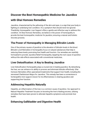 Best Homeopathic Medicine for Jaundice
