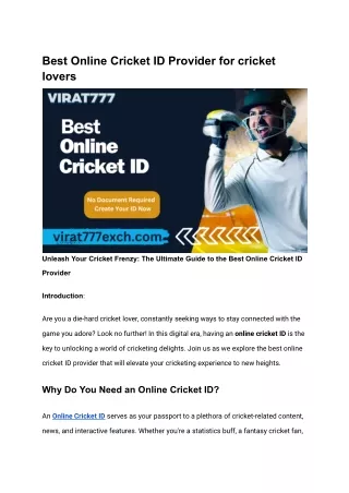 Best Online Cricket ID Provider for cricket lovers