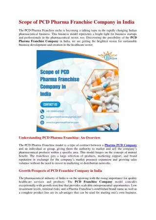 Scope of PCD Pharma Franchise Company in India