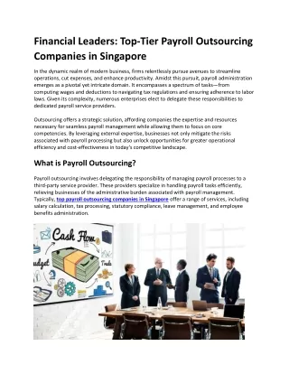 Financial Leaders Top-Tier Payroll Outsourcing Companies in Singapore
