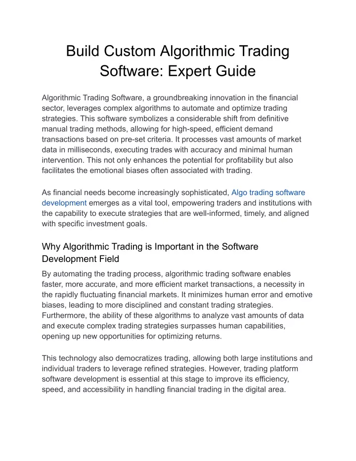 build custom algorithmic trading software expert
