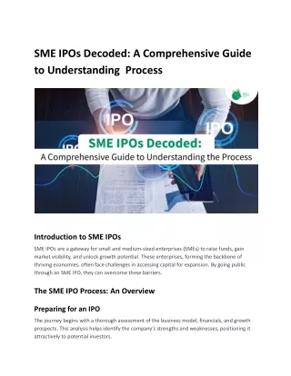 SME IPOs Decoded: A Comprehensive Guide to Understanding the Process