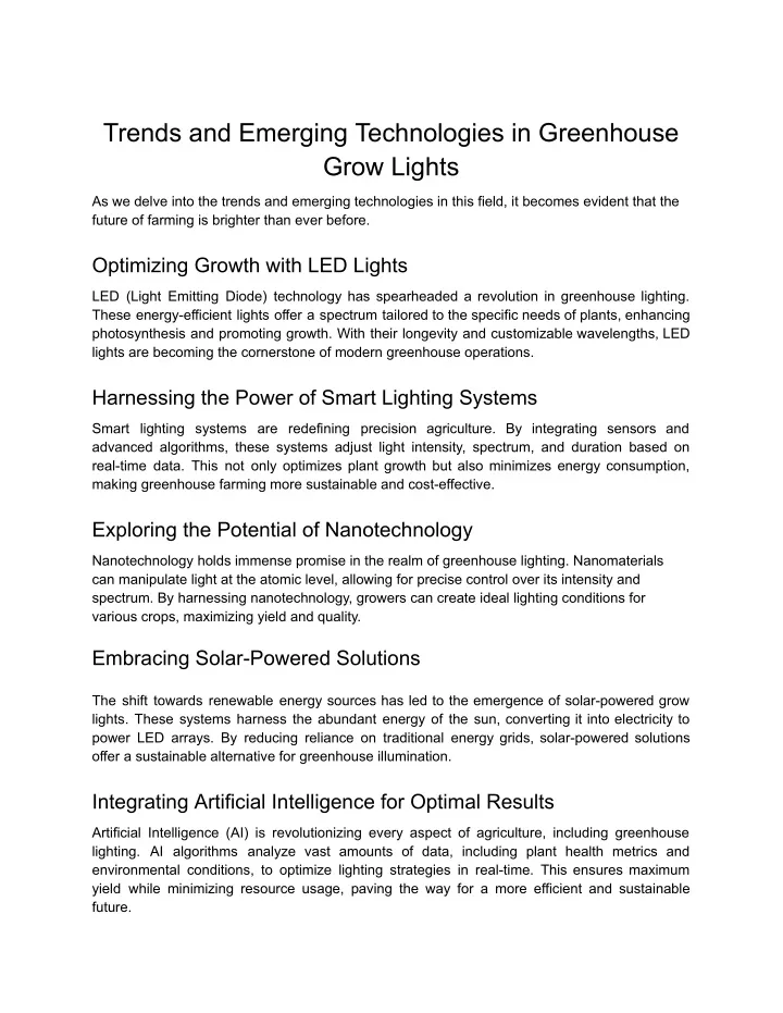 trends and emerging technologies in greenhouse
