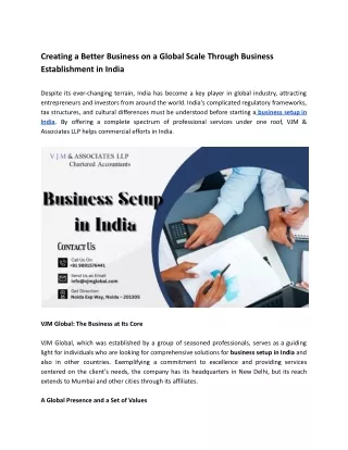 Creating a Better Business on a Through Business Establishment in India