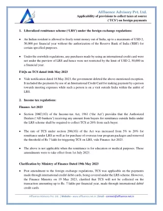 Applicability of provisions to collect taxes at source (‘TCS’) on foreign payments