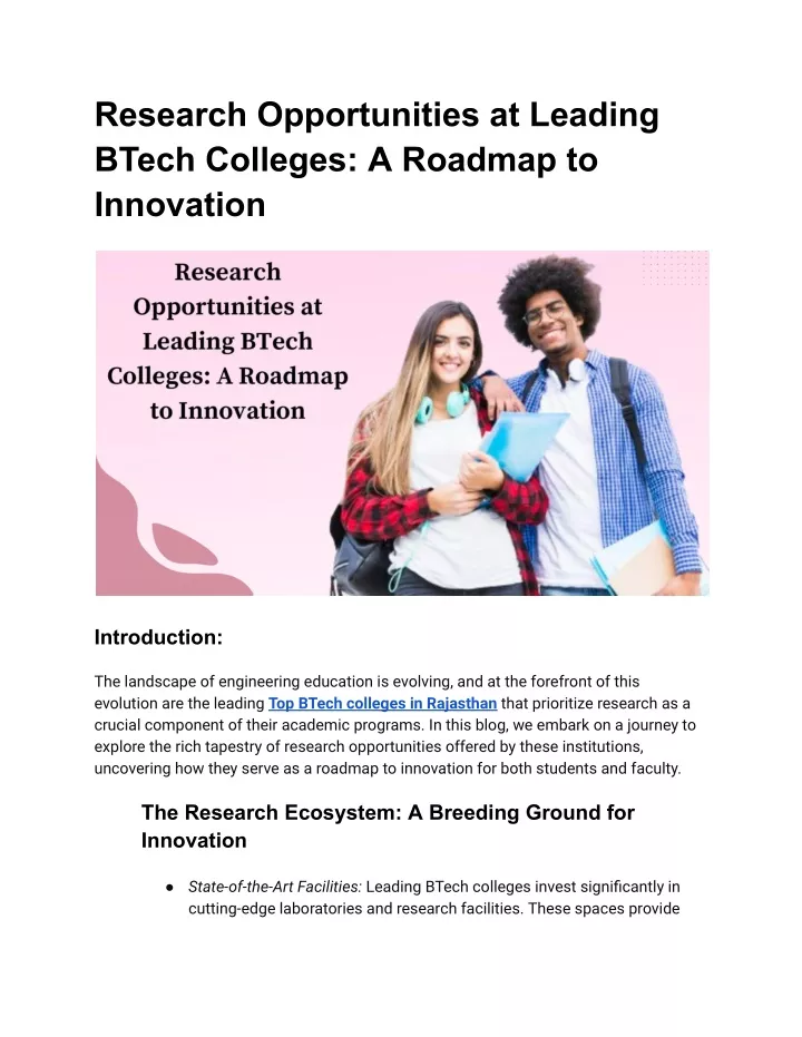 research opportunities at leading btech colleges