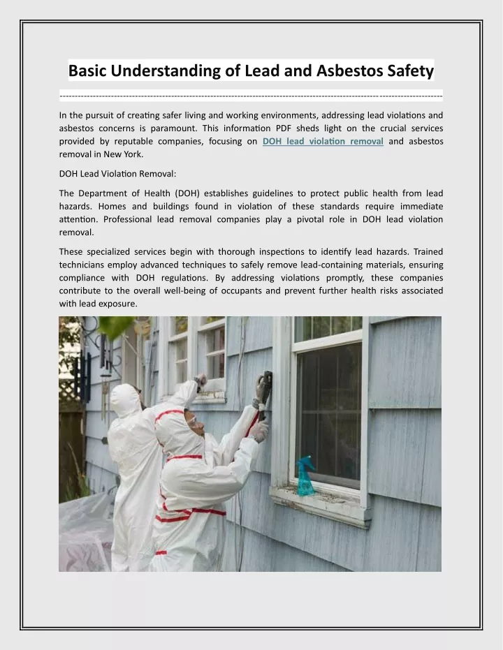 basic understanding of lead and asbestos safety