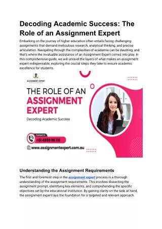 Decoding Academic Success: The Role of an Assignment Expert