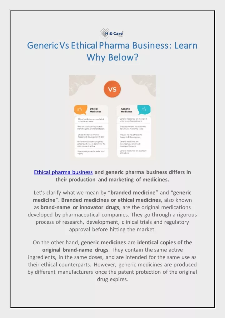 generic vs ethical pharma business learn generic