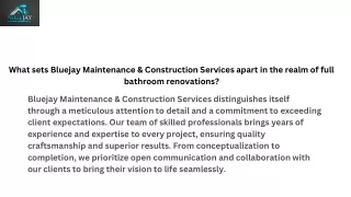 What sets Bluejay Maintenance & Construction Services apart in the realm of full bathroom renovations