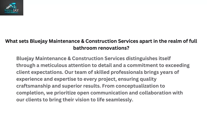 what sets bluejay maintenance construction