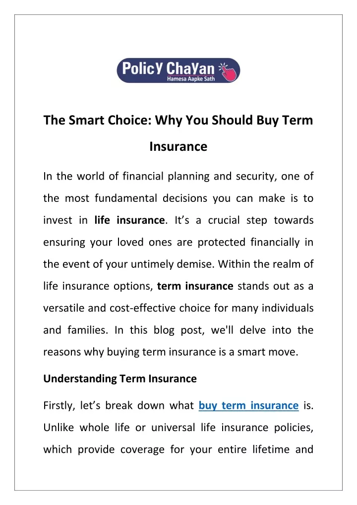 the smart choice why you should buy term