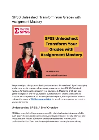 SPSS Unleashed: Transform Your Grades with Assignment Mastery