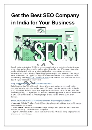 Get the Best SEO Company in India for Your Business