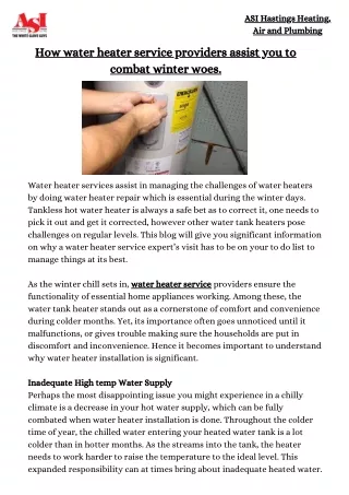 How water heater service providers assist you to combat winter woes.