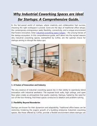 Why Industrial Coworking Spaces are Ideal for Startups - A Comprehensive Guide.