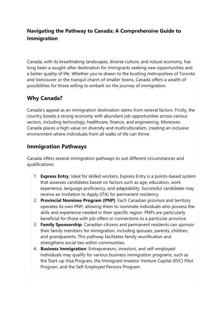 navigating the pathway to canada a comprehensive