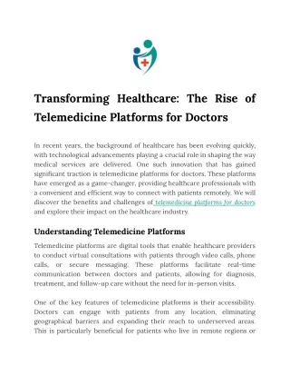 Transforming Healthcare: The Rise of Telemedicine Platforms for Doctors