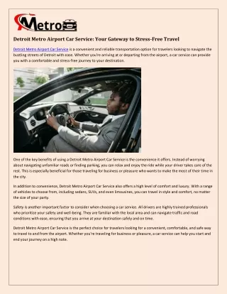 Detroit Metro Airport Car Service: Your Hassle-Free Travel Solution