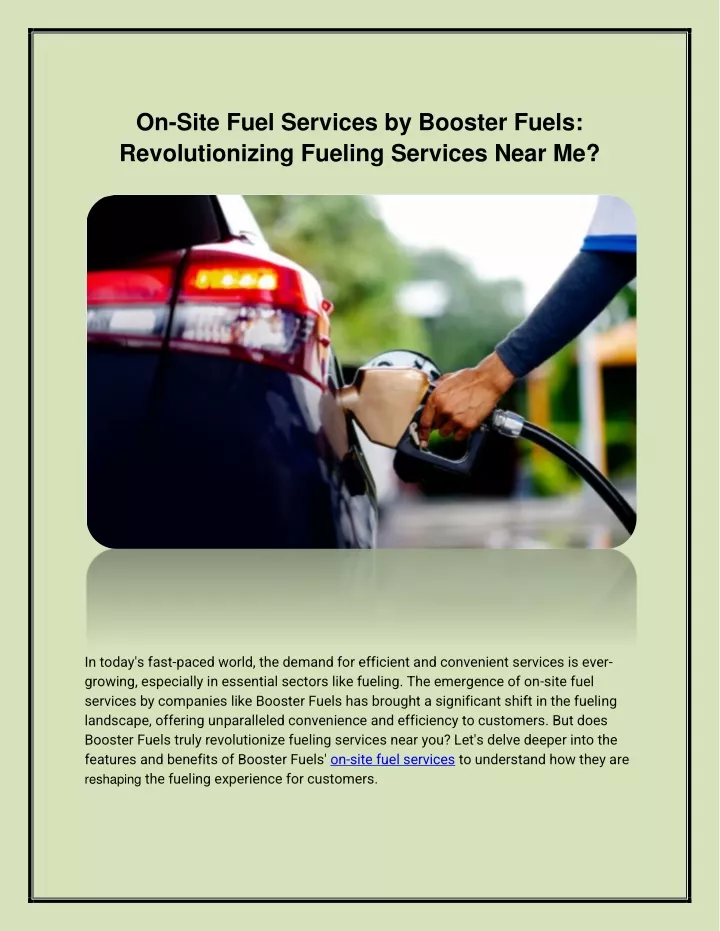 on site fuel services by booster fuels