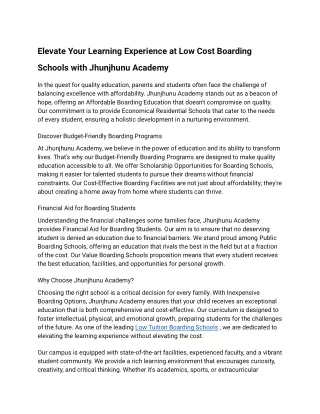 Low Cost Boarding Schools