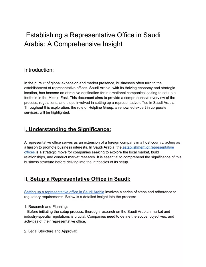 establishing a representative office in saudi
