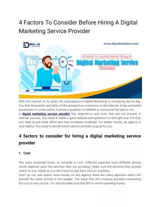 4 Factors To Consider Before Hiring A Digital Marketing Service Provider