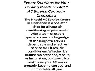 Reliable Solutions for Your Cooling Needs Hitachi AC Service Centre in Ghaziabad