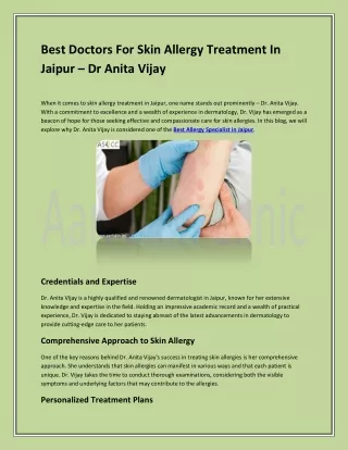 Best Doctors For Skin Allergy Treatment In Jaipur – Dr Anita Vijay