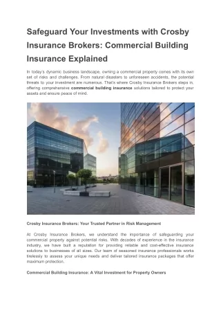 Safeguard Your Investments with Crosby Insurance Brokers_ Commercial Building Insurance Explained