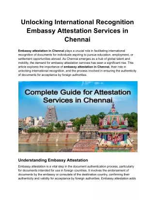 Unlocking International Recognition Embassy Attestation Services in Chennai