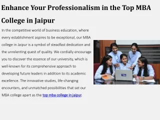 Enhance Your Professionalism in the Top MBA College in Jaipur