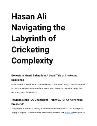 Hasan Ali Navigating the Labyrinth of Cricketing Complexity