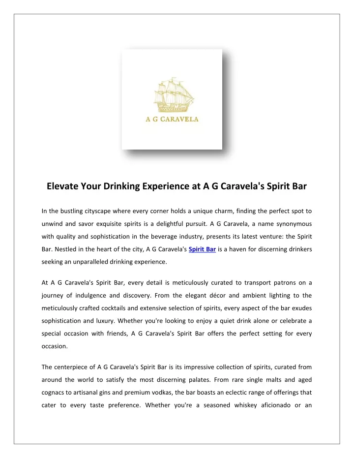 elevate your drinking experience at a g caravela