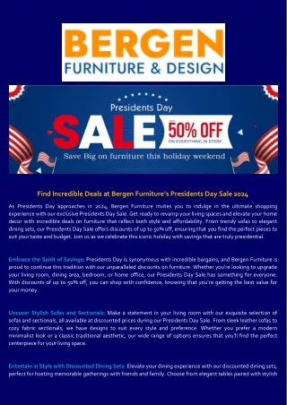 Find Incredible Deals at Bergen Furniture’s Presidents Day Sale 2024