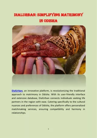 DialUrban: Simplifying Matrimony in Odisha