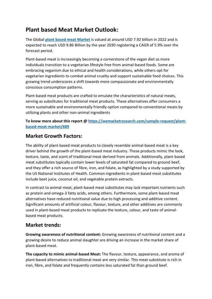 plant based meat market outlook